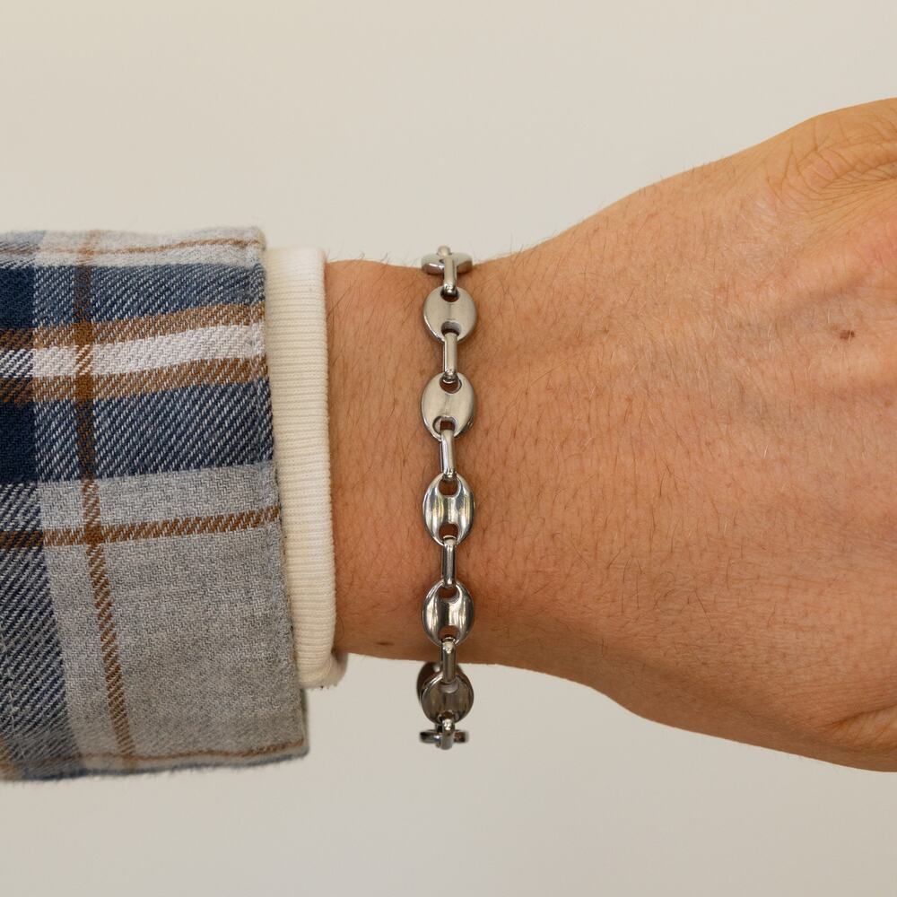 Silver Stainless Steel Oval Link Bracelet - Picture 11 of 11
